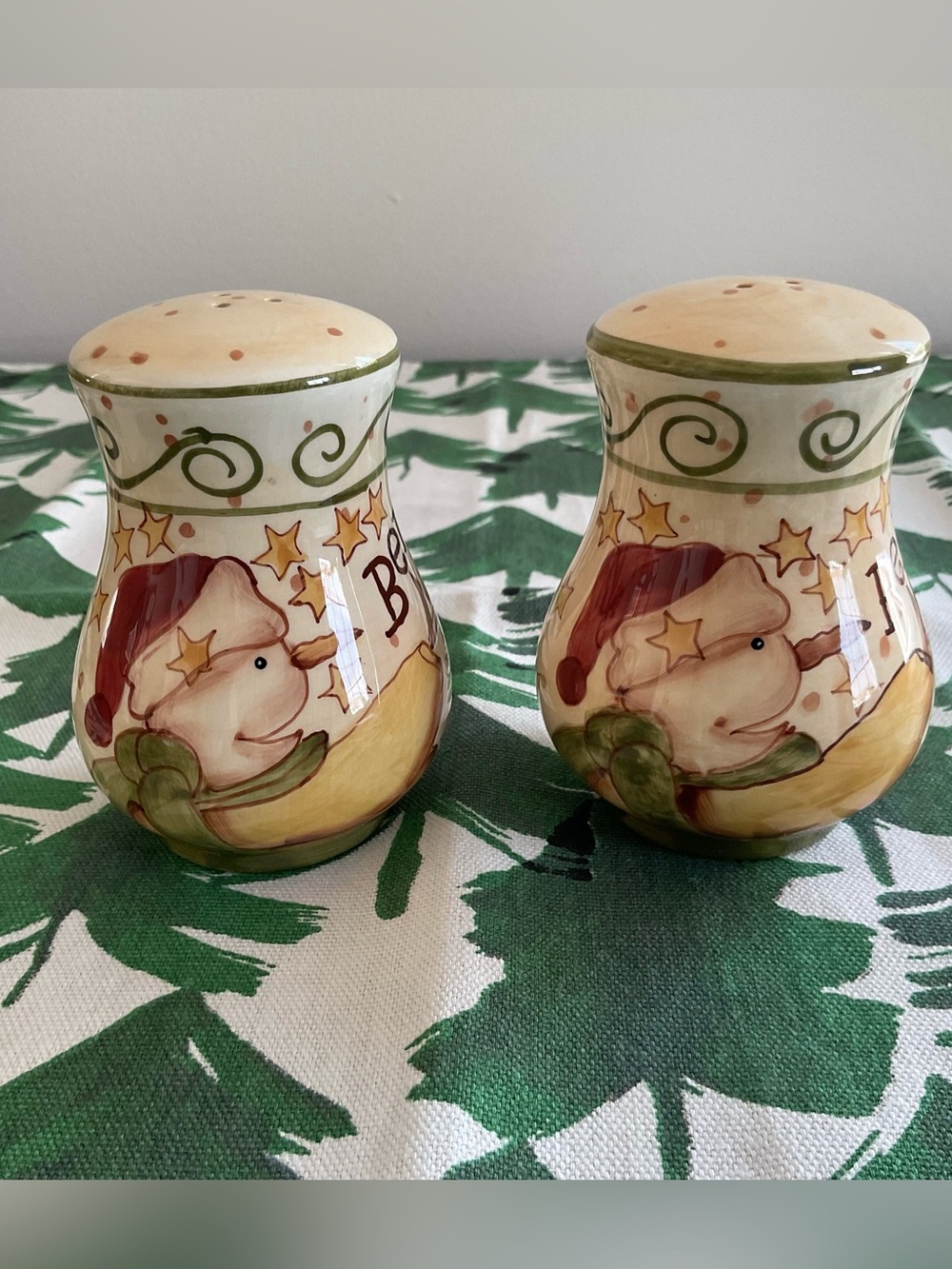 Lang & Wise Discontinued “Just Believe” Snowman & Stars Salt & Pepper Shakers